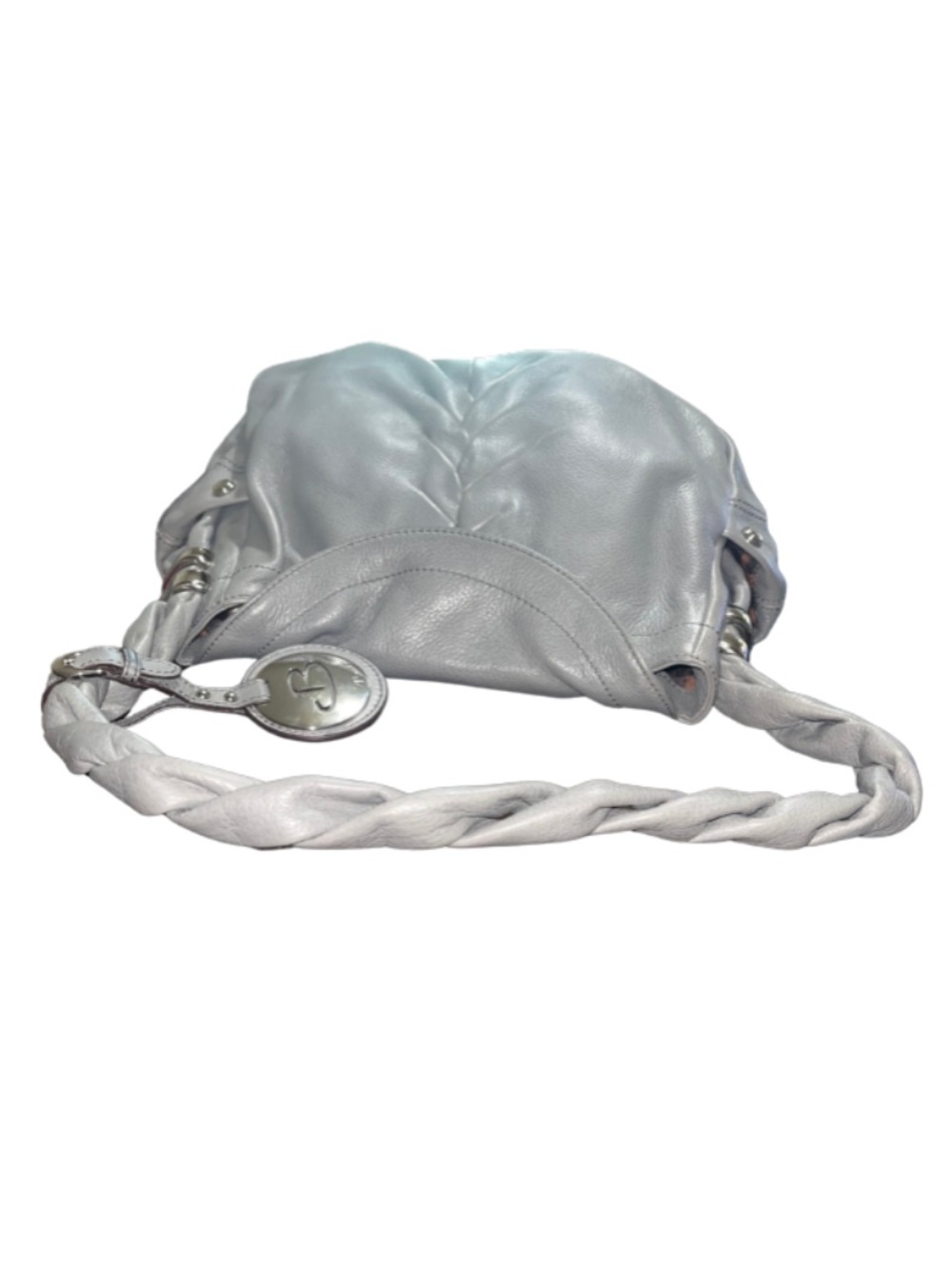 ✨$225! B. Makowsky Gray Pebbled Leather Hobo Bag Braided Strap Ruching✨ - Picture 3 of 14